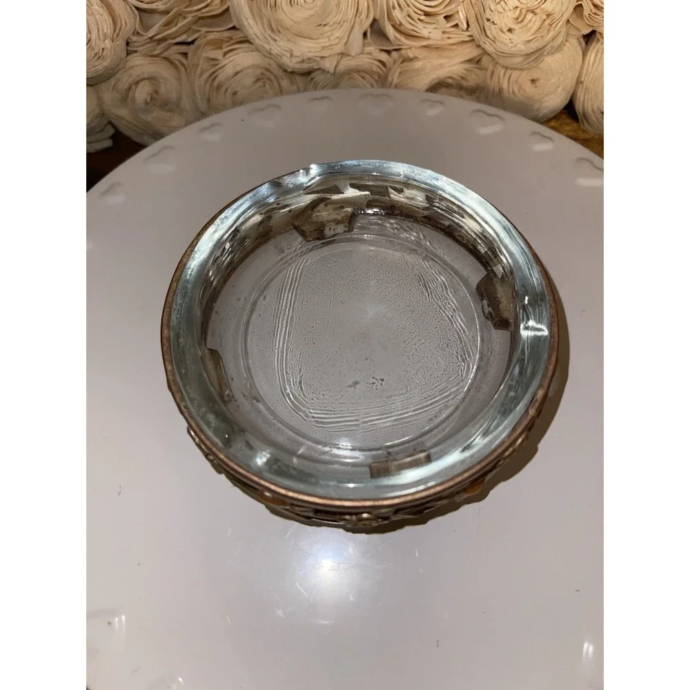 Vintage Clear Glass Ashtray With Gold‎ Tone Floral Ornate Footed Stand Holder